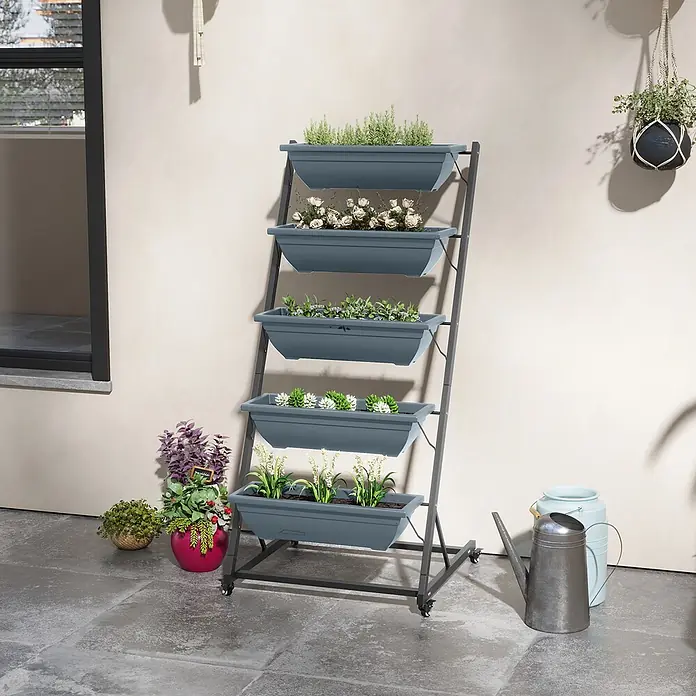 Outsunny Hochbeet Pflanzentreppe - 65 x 67 x 145 cm, Stahl, Grau