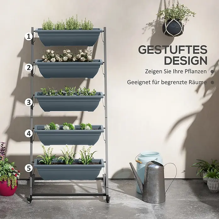 Outsunny Hochbeet Pflanzentreppe - 65 x 67 x 145 cm, Stahl, Grau