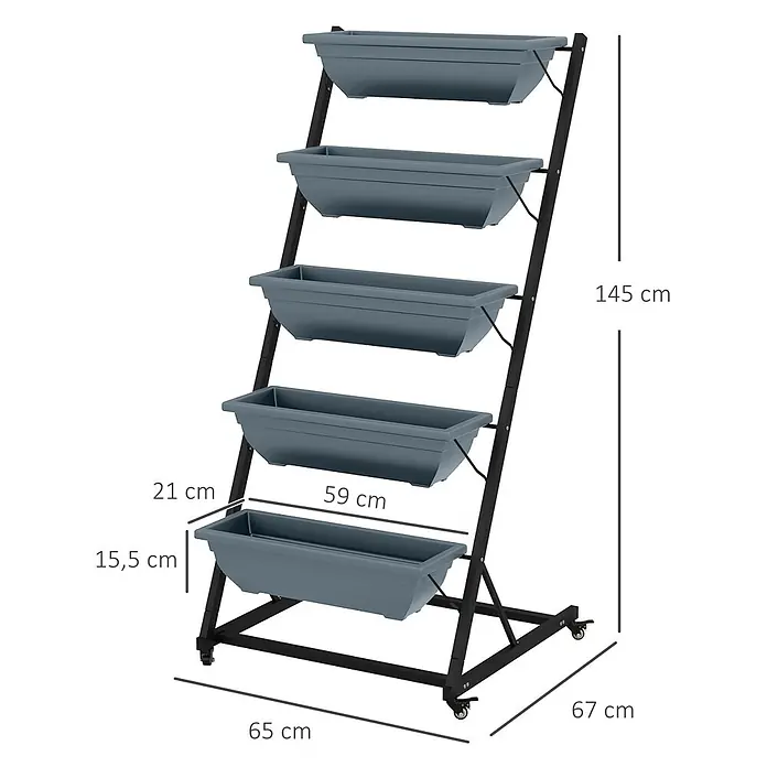Outsunny Hochbeet Pflanzentreppe - 65 x 67 x 145 cm, Stahl, Grau