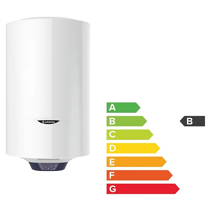 Ariston Termo eléctrico Blu1 Eco - 80 l, 1.500 W, Montaje en la pared - Calentador de agua eléctrico Ariston cilíndrico blanco con etiqueta de eficiencia energética B.