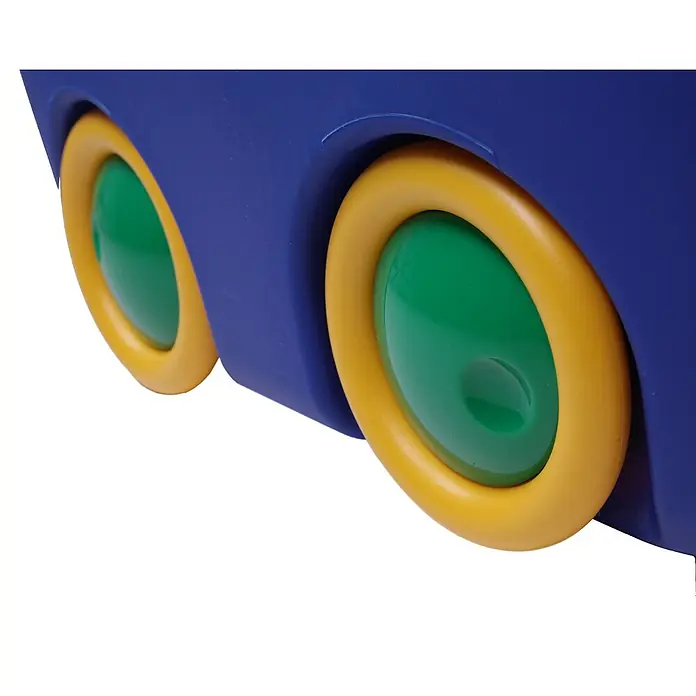 Ondis24 Aufbewahrungsbox-Set - L x B x H: 52 x 38,5 x 32 cm, Kunststoff, Blau, 2 Stk. - Kunststoff-Spielzeugauto mit blauem Körper, gelben Felgen und grünen Radmitten.