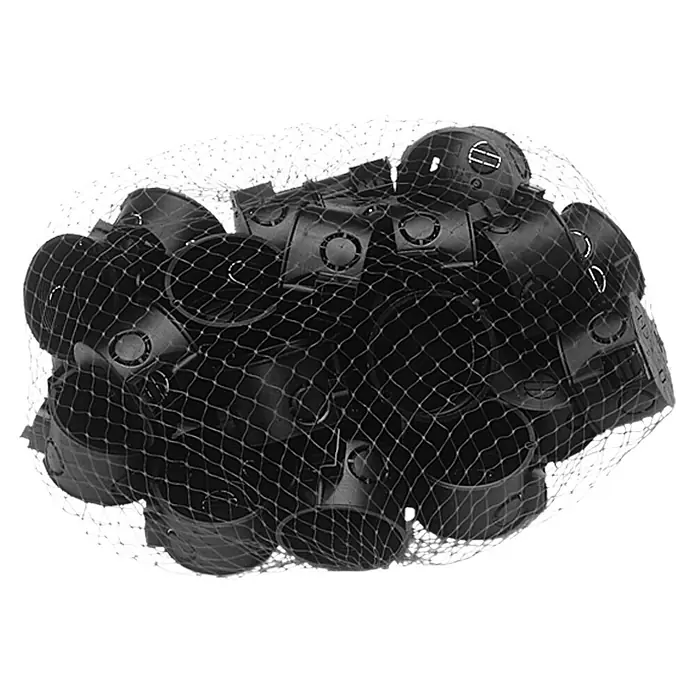 Kombischalterdose Normal - 60 x 41 mm, 1-fach, Schwarz, 25 Stk. - Ein Netz voller schwarzer Bio-Bälle für die Teichfilterung, ideal zur biologischen Reinigung und Wasseraufbereitung im Gartenteich.