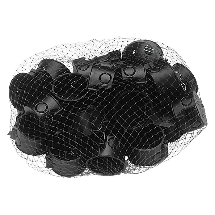 Kombischalterdose Normal - 60 x 41 mm, 1-fach, Schwarz, 25 Stk. - Ein Netz voller schwarzer Bio-Bälle für die Teichfilterung, ideal zur biologischen Reinigung und Wasseraufbereitung im Gartenteich.