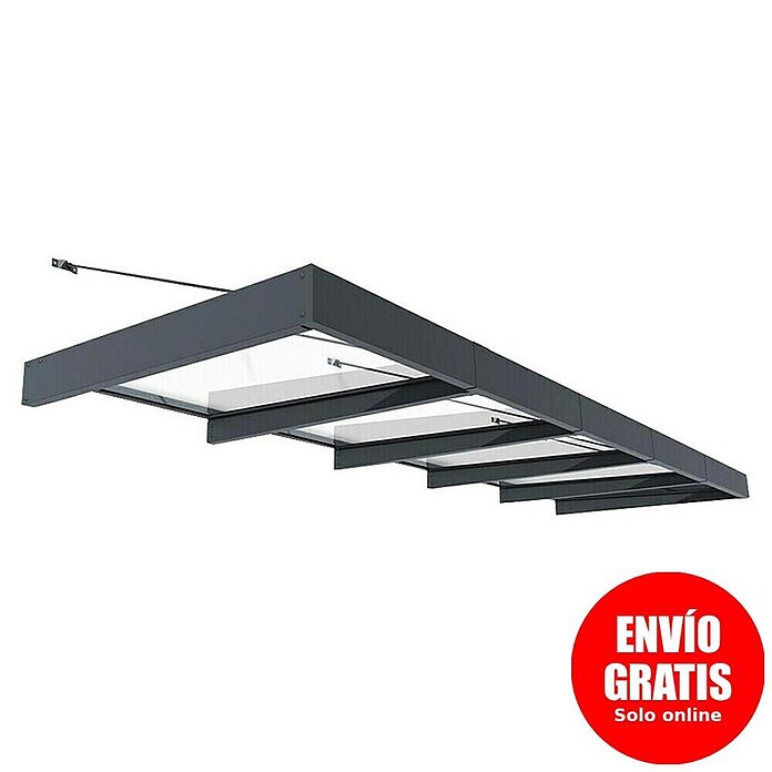 Palram – Canopia Marquesina para puerta Sophia XL (471 x 140 x 17 cm, Gris antracita, Color del techo: Blanco opal) | BAUHAUS