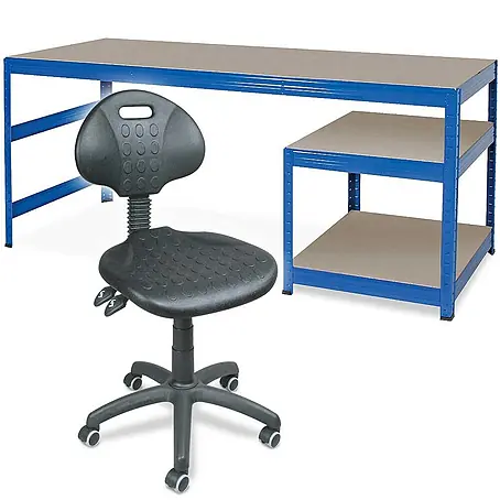 BRB Packtisch mit Unterbau mit 2 Böden, 1800 x 600 x 900 mm + Arbeitsdrehstuhl