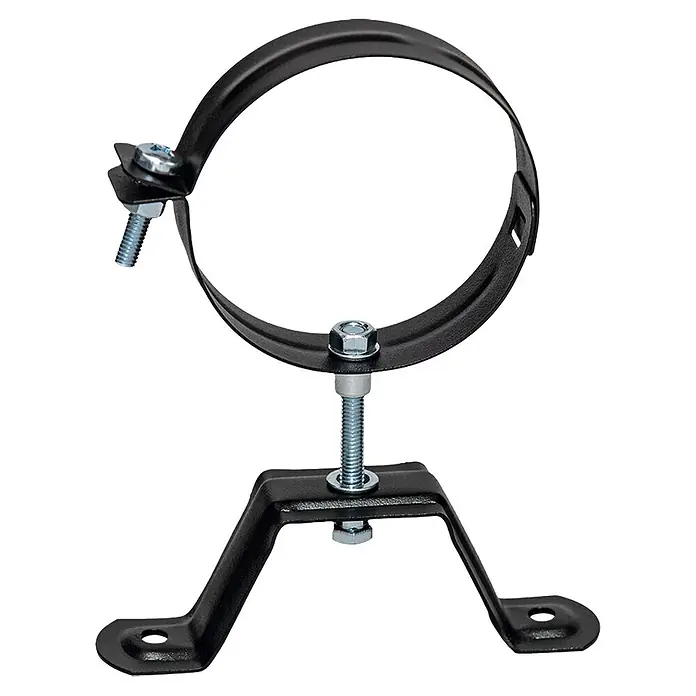 Tubo para estufa en kit - Diámetro: 80 mm, Negro, 7 ud. - Abrazadera de tubo de metal negro con banda ajustable y base robusta para una fijación segura.