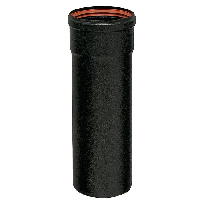 Tubo para estufa en kit - Diámetro: 80 mm, Negro, 7 ud. - Tubería de drenaje negra con anillo de sellado naranja en la abertura.