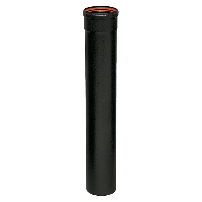 Tubo para estufa en kit - Diámetro: 80 mm, Negro, 7 ud. - Tubería de plástico negra con junta de goma naranja en la parte superior.