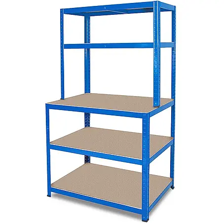 BRB Arbeitstisch/Packstation mit Aufbau BxTxH 1x600x1800 mm, Tragkraft pro Boden 265 kg, blau RAL 5017