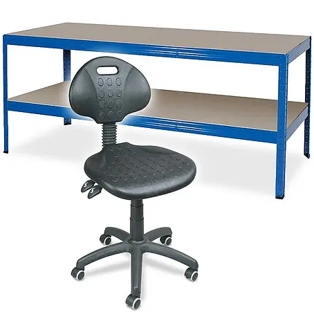 BRB Arbeitstisch/Packtisch mit Fachboden BxTxH 1800x600x900 mm + Arbeitsdrehstuhl mit Rollen