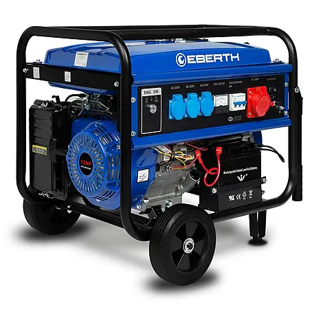 EBERTH  Stromerzeuger Benzin 5500 W, 13 PS, 230/400 V, E-Start, Fahrwerk, AVR