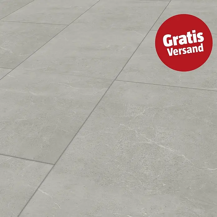 Vinylboden Rigid Fliese XL - Metro, Fliese, 1.220 x 610 x 7,5 mm - Helle graue Bodenfliesen mit subtiler weißer Maserung.