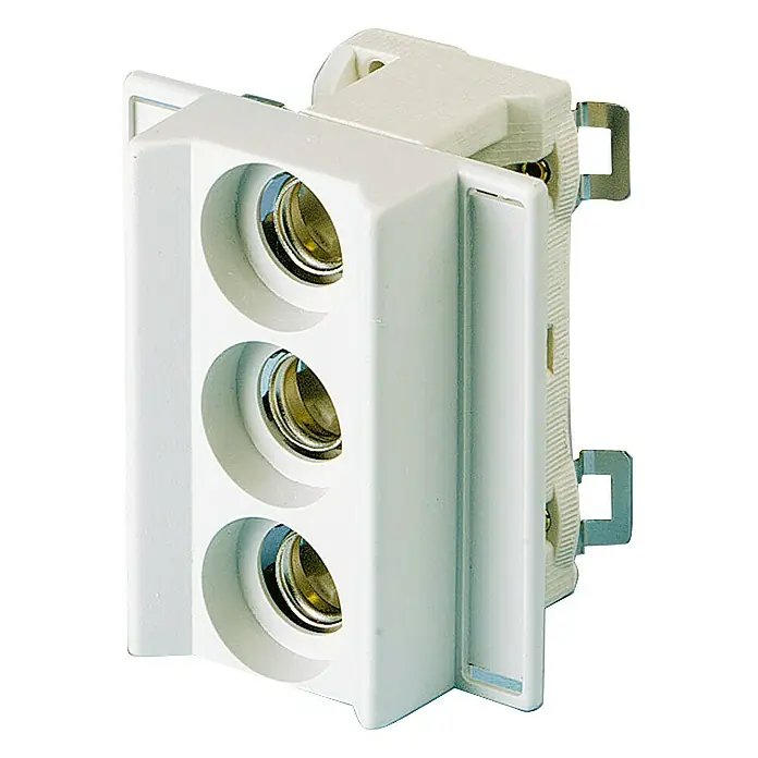 ASS Neozed-Sockel - 400 V, Polanzahl: 3 Stk., E18, D02 - Dreifach-Lampenfassung in Weiß, ideal für vielseitige Beleuchtungslösungen und einfache Installation.