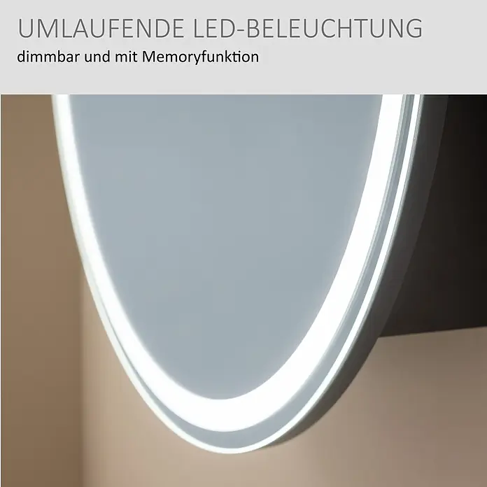 Camargue Point LED-Spiegelschrank - B x H: 74 x 74 cm, Holz, Anthrazit, DIN Anschlag: Rechts - Spiegel mit umlaufender, dimmbarer LED-Beleuchtung und Memoryfunktion.