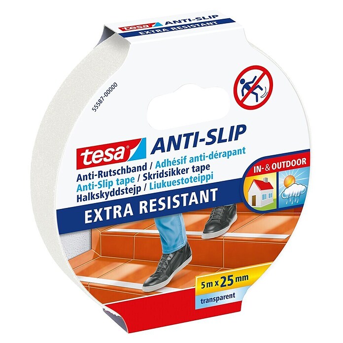 Tesa Antirutschband (Transparent/Weiß, 5 m x 25 mm)