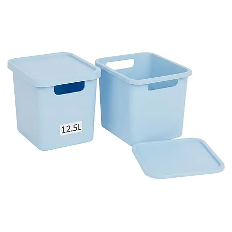 Plastard  Aufbewahrungsbox-Set 2er-Set 12,5 Liter in Blau mit Deckel – Stapelboxen, Lagerboxen