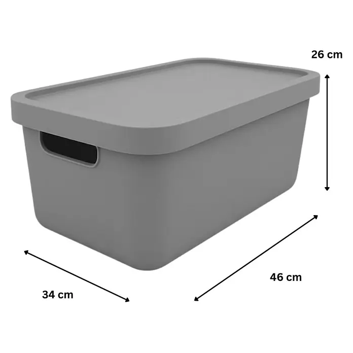 Plastard Aufbewahrungsbox-Set 2er-Set 31 Liter in Grau mit Deckel – Stapelboxen, Lagerboxen - L x B x H: 45,5 x 33,5 x 25 cm, Kunststoff, Grau, 2 Stk. - Graue Kunststoff-Aufbewahrungsbox mit Deckel und Griffen, Maße 46x34x26 cm.