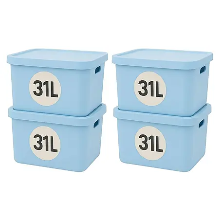 Plastard  Aufbewahrungsbox-Set 4er-Set 31 Liter in Blau mit Deckel – Stapelboxen, Lagerboxen
