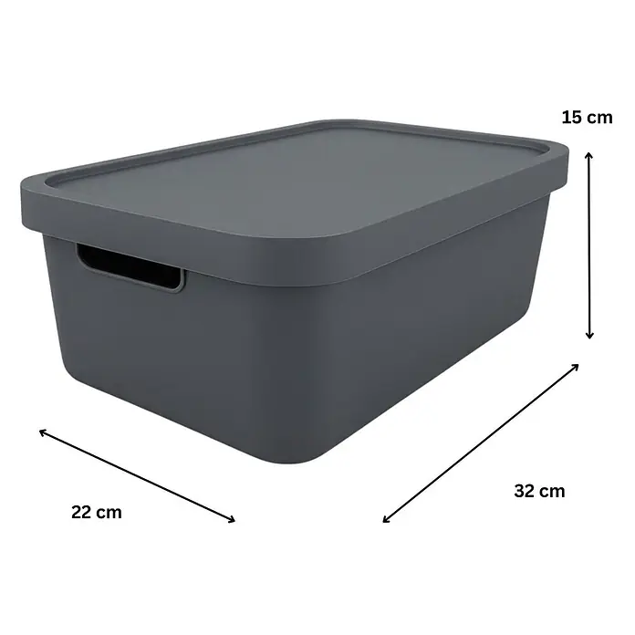 Plastard Aufbewahrungsbox-Set 4er-Set 7,5 Liter in Anthrazit mit Deckel – Stapelboxen, Lagerboxen - L x B x H: 32 x 22 x 15 cm, Kunststoff, Anthrazit, 4 Stk. - Dunkelgraue Aufbewahrungsbox mit Deckel, Maße 32x22x15 cm (Länge x Breite x Höhe).