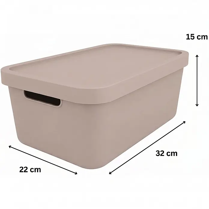 Plastard Aufbewahrungsbox-Set 4er-Set 7,5 Liter in Pink mit Deckel – Stapelboxen, Lagerboxen - L x B x H: 32 x 22 x 15 cm, Kunststoff, Pink, 4 Stk. - Taupefarbene Aufbewahrungsbox mit Deckel und Griffen, 32x22x15 cm für ordentliche Lagerung.