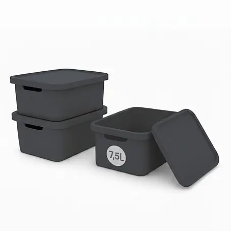 Plastard  Aufbewahrungsbox-Set 3er-Set 7,5 Liter in Anthrazit mit Deckel – Stapelboxen, Lagerboxen