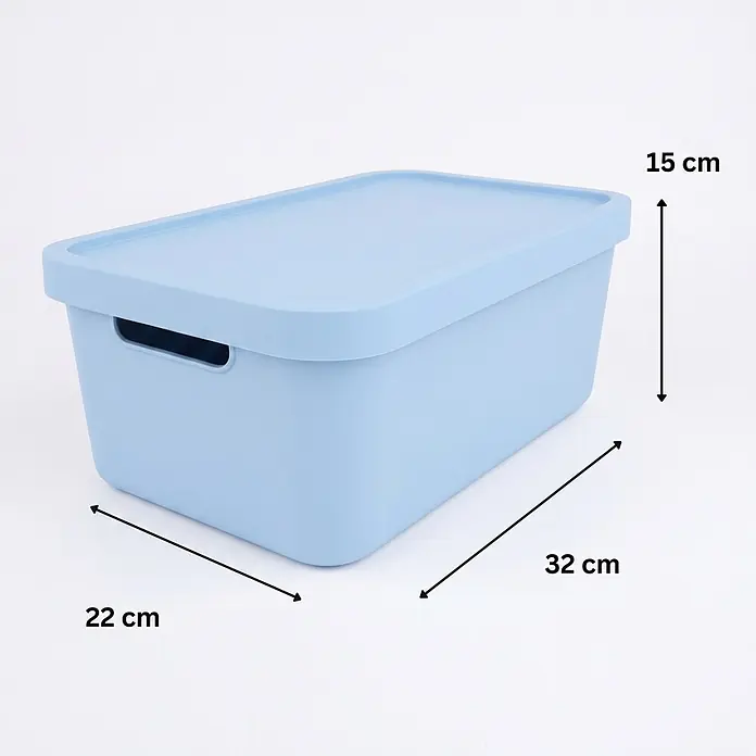 Plastard Aufbewahrungsbox-Set 4er-Set 7,5 Liter in Blau mit Deckel – Stapelboxen, Lagerboxen - L x B x H: 32 x 22 x 15 cm, Kunststoff, Blau, 4 Stk. - Hellblaue Kunststoff-Aufbewahrungsbox mit Deckel und Griffen, 32x22x15 cm.