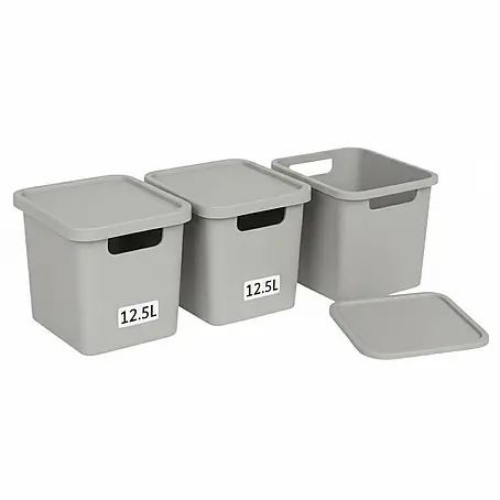 Plastard  Aufbewahrungsbox-Set 3er-Set 12,5 Liter in Grau mit Deckel – Stapelboxen, Lagerboxen