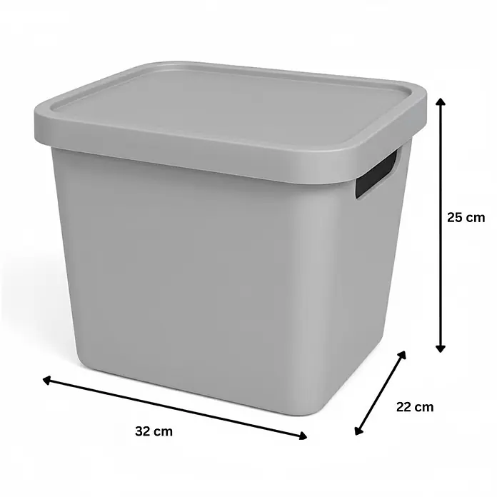 Plastard Aufbewahrungsbox-Set 2er-Set 12,5 Liter in Grau mit Deckel – Stapelboxen, Lagerboxen - L x B x H: 32 x 22 x 24 cm, Kunststoff, Grau, 2 Stk. - Graue Kunststoff-Aufbewahrungsbox mit Deckel und Griffen, 32x22x25 cm.