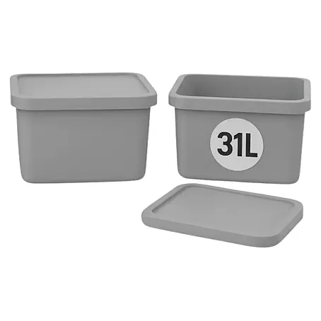 Plastard  Aufbewahrungsbox-Set 2er-Set 31 Liter in Grau mit Deckel – Stapelboxen, Lagerboxen