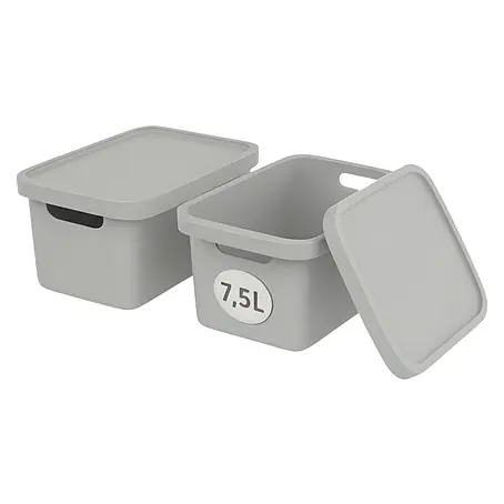 Plastard  Aufbewahrungsbox-Set 2er-Set 7,5 Liter in Grau mit Deckel – Stapelboxen, Lagerboxen