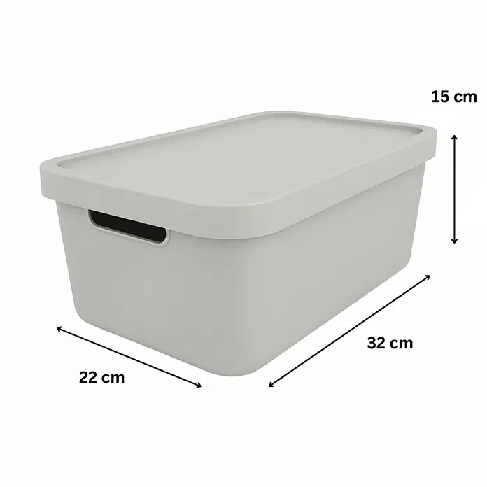 Plastard Aufbewahrungsbox-Set 2er-Set 7,5 Liter in Grau mit Deckel – Stapelboxen, Lagerboxen - L x B x H: 32 x 22 x 15 cm, Kunststoff, Grau, 2 Stk. - Hellgraue Kunststoff-Aufbewahrungsbox mit Deckel, Maße 32x22x15 cm.
