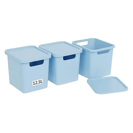 Plastard  Aufbewahrungsbox-Set 3er-Set 12,5 Liter in Blau mit Deckel – Stapelboxen, Lagerboxen