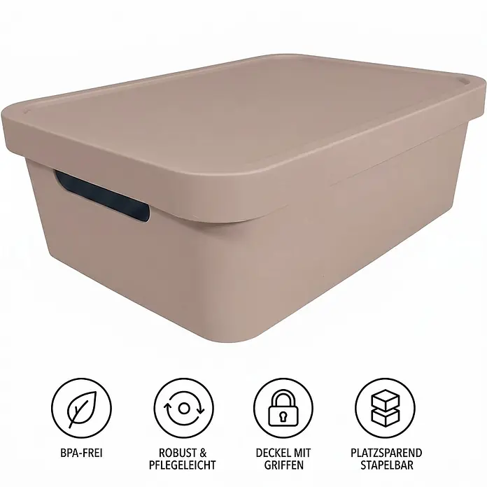 Plastard Aufbewahrungsbox-Set 2er-Set 19 Liter in Pink mit Deckel – Stapelboxen, Lagerboxen - L x B x H: 45,5 x 33,5 x 15,5 cm, Kunststoff, Pink, 2 Stk. - Stapelbare hellbraune Aufbewahrungsbox mit Deckel und integrierten Griffen.