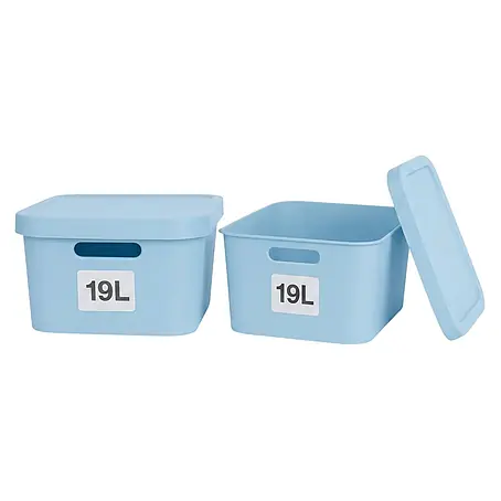 Plastard  Aufbewahrungsbox-Set 2er-Set 19 Liter in Blau mit Deckel – Stapelboxen, Lagerboxen