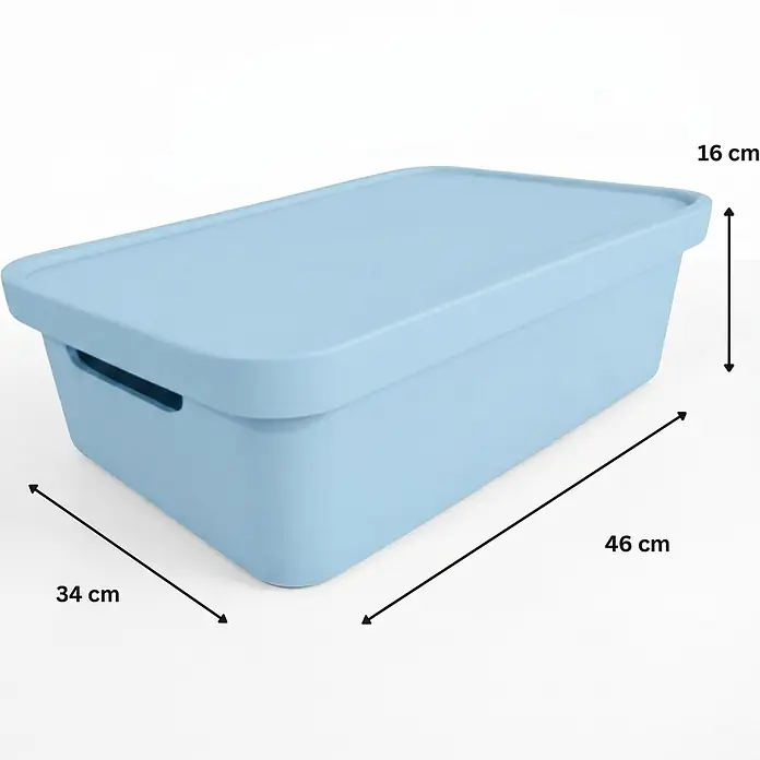 Plastard Aufbewahrungsbox-Set 2er-Set 19 Liter in Blau mit Deckel – Stapelboxen, Lagerboxen - L x B x H: 45,5 x 33,5 x 15,5 cm, Kunststoff, Blau, 2 Stk. - Hellblaue Kunststoff-Aufbewahrungsbox mit Deckel, Maße 46x34x16 cm.