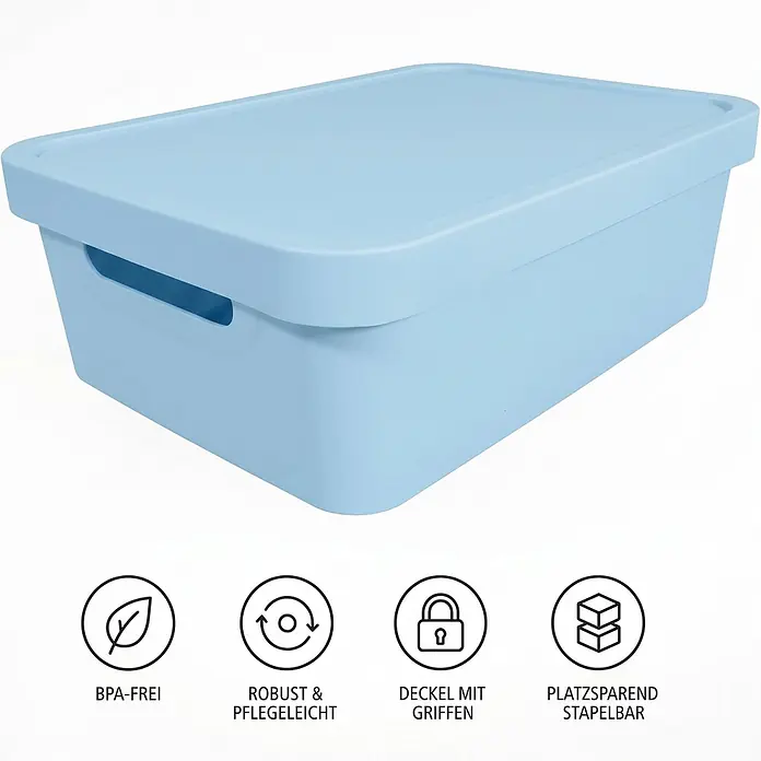 Plastard Aufbewahrungsbox-Set 2er-Set 19 Liter in Blau mit Deckel – Stapelboxen, Lagerboxen - L x B x H: 45,5 x 33,5 x 15,5 cm, Kunststoff, Blau, 2 Stk. - Hellblaue Aufbewahrungsbox mit passendem Deckel und integrierten Griffen, ideal zum Ordnen und platzsparend stapelbar.