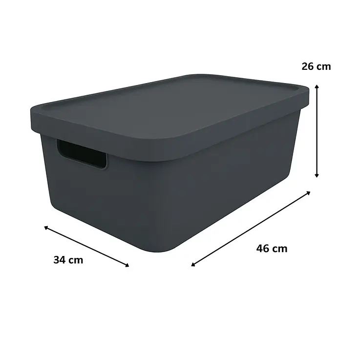 Plastard Aufbewahrungsbox-Set 3er-Set 31 Liter in Anthrazit mit Deckel – Stapelboxen, Lagerboxen - L x B x H: 45,5 x 33,5 x 25 cm, Kunststoff, Anthrazit, 3 Stk. - Dunkelgraue Kunststoff-Aufbewahrungsbox mit Deckel und integrierten Griffen. Maße: 46x34x26 cm.
