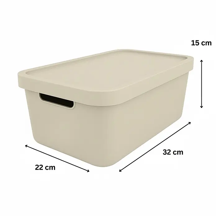 Plastard Aufbewahrungsbox-Set 3er-Set 7,5 Liter in Beige mit Deckel – Stapelboxen, Lagerboxen - L x B x H: 32 x 22 x 15 cm, Kunststoff, Beige, 3 Stk. - Beige Kunststoff-Aufbewahrungsbox mit Deckel und Griffen, 32x22x15 cm.