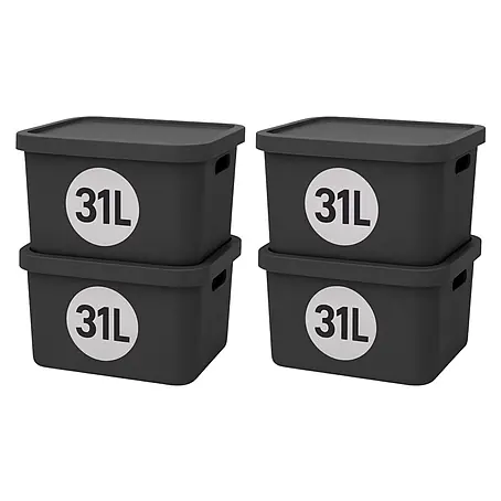 Plastard  Aufbewahrungsbox-Set 4er-Set 31 Liter in Anthrazit mit Deckel – Stapelboxen, Lagerboxen
