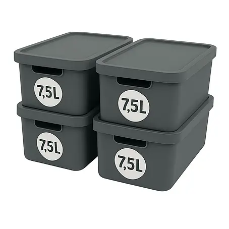 Plastard  Aufbewahrungsbox-Set 4er-Set 7,5 Liter in Anthrazit mit Deckel – Stapelboxen, Lagerboxen