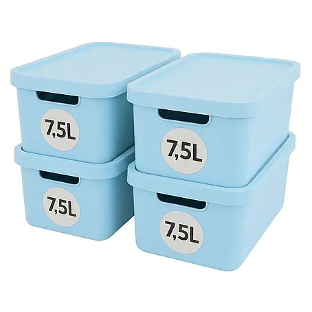Plastard  Aufbewahrungsbox-Set 4er-Set 7,5 Liter in Blau mit Deckel – Stapelboxen, Lagerboxen