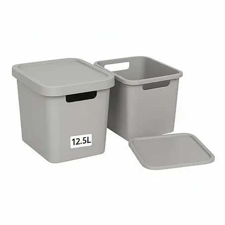 Plastard  Aufbewahrungsbox-Set 2er-Set 12,5 Liter in Grau mit Deckel – Stapelboxen, Lagerboxen