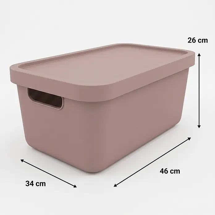 Plastard Aufbewahrungsbox-Set 2er-Set 31 Liter in Pink mit Deckel – Stapelboxen, Lagerboxen - L x B x H: 45,5 x 33,5 x 25 cm, Kunststoff, Pink, 2 Stk. - Dusty rosefarbene Aufbewahrungsbox mit Deckel und Griffen, Maße 46x34x26 cm.