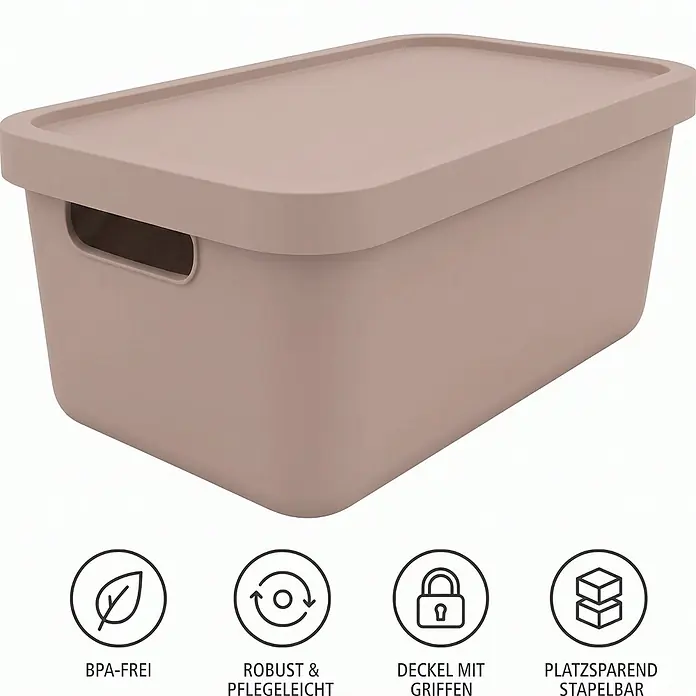 Plastard Aufbewahrungsbox-Set 2er-Set 31 Liter in Pink mit Deckel – Stapelboxen, Lagerboxen - L x B x H: 45,5 x 33,5 x 25 cm, Kunststoff, Pink, 2 Stk. - Taupefarbene Kunststoff-Aufbewahrungsbox mit Deckel und integrierten Griffen, stapelbar.