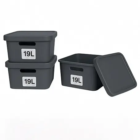 Plastard  Aufbewahrungsbox-Set 3er-Set 19 Liter in Anthrazit mit Deckel – Stapelboxen, Lagerboxen