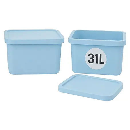 Plastard  Aufbewahrungsbox-Set 2er-Set 31 Liter in Blau mit Deckel – Stapelboxen, Lagerboxen