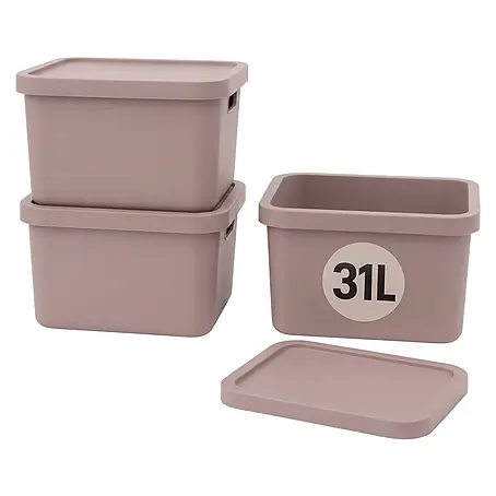 Plastard  Aufbewahrungsbox-Set 3er-Set 31 Liter in Pink mit Deckel – Stapelboxen, Lagerboxen