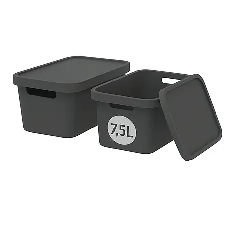 Plastard  Aufbewahrungsbox-Set 2er-Set 7,5 Liter in Anthrazit mit Deckel – Stapelboxen, Lagerboxen