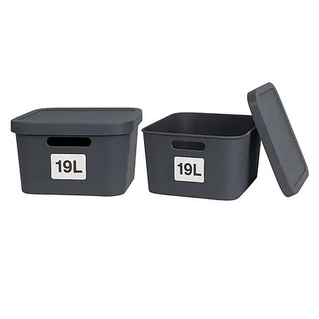 Plastard  Aufbewahrungsbox-Set 2er-Set 19 Liter in Anthrazit mit Deckel – Stapelboxen, Lagerboxen