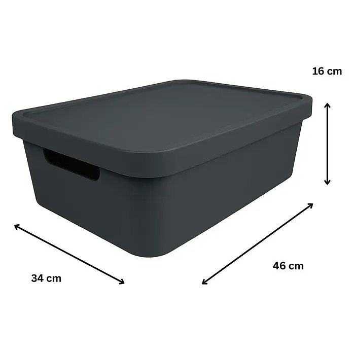 Plastard Aufbewahrungsbox-Set 2er-Set 19 Liter in Anthrazit mit Deckel – Stapelboxen, Lagerboxen - L x B x H: 45,5 x 33,5 x 15,5 cm, Kunststoff, Anthrazit, 2 Stk. - Dunkelgraue Kunststoff-Aufbewahrungsbox mit Deckel, 46x34x16 cm.